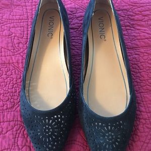 Vionic Carmela Perforated Pointed Toe Black Flats
